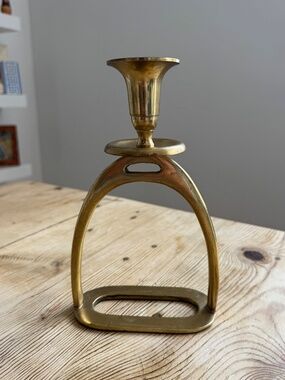 Vintage Antique Equestrian Polo Tall Stirrup Candle Holder | Brass Gold